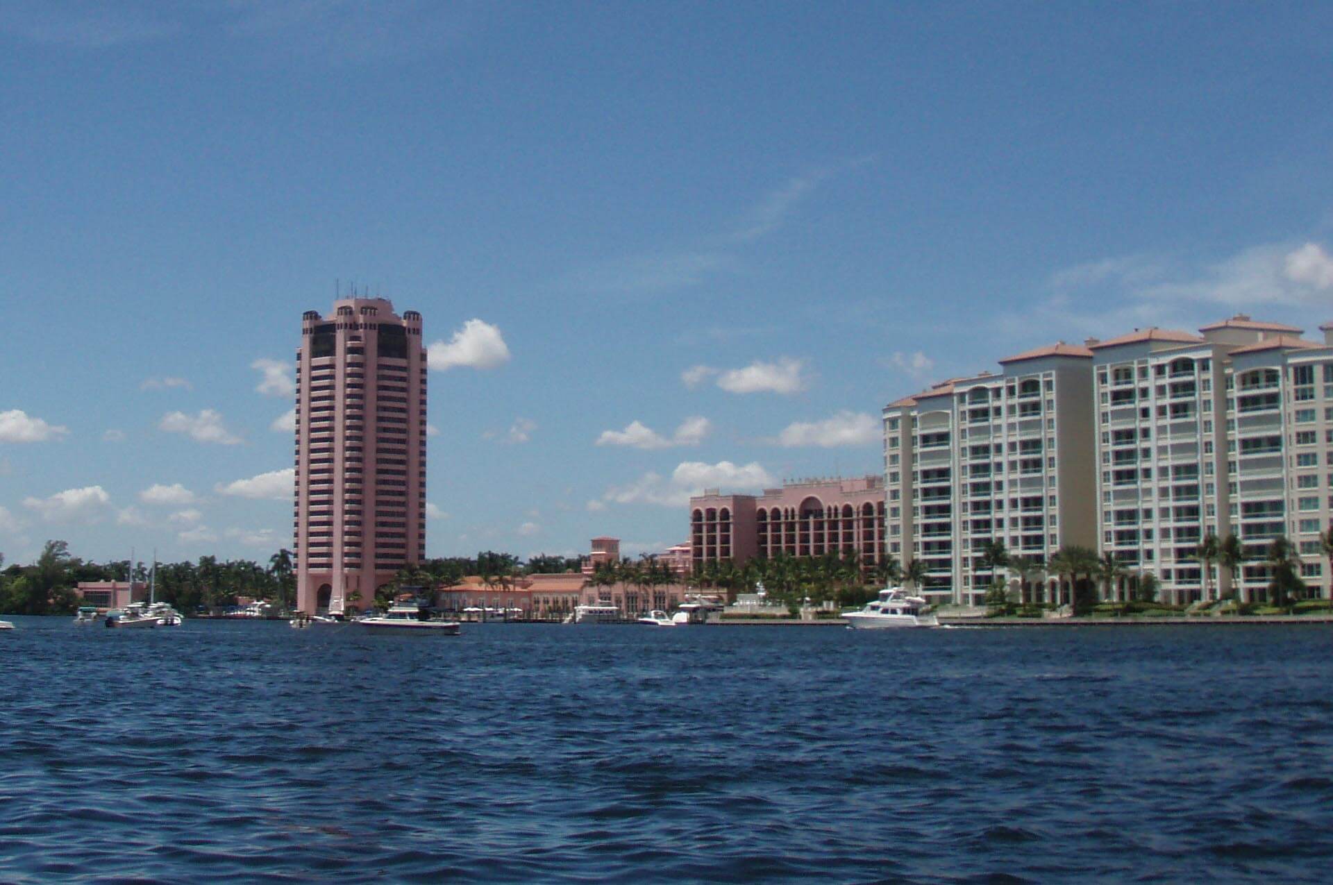 An image of Boca Raton from the water on Lake Boca. Home of the South Florida Lawyers at ASR Law Firm. 