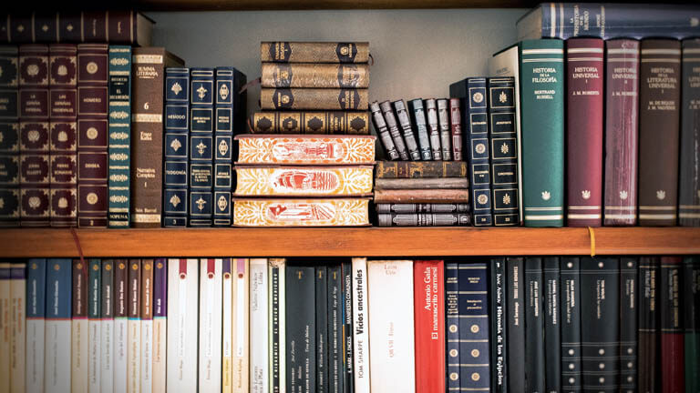 Image of books on a shelf that illustrates ASR Law Firm Florida business law services including trademark and intellectual property protection. 