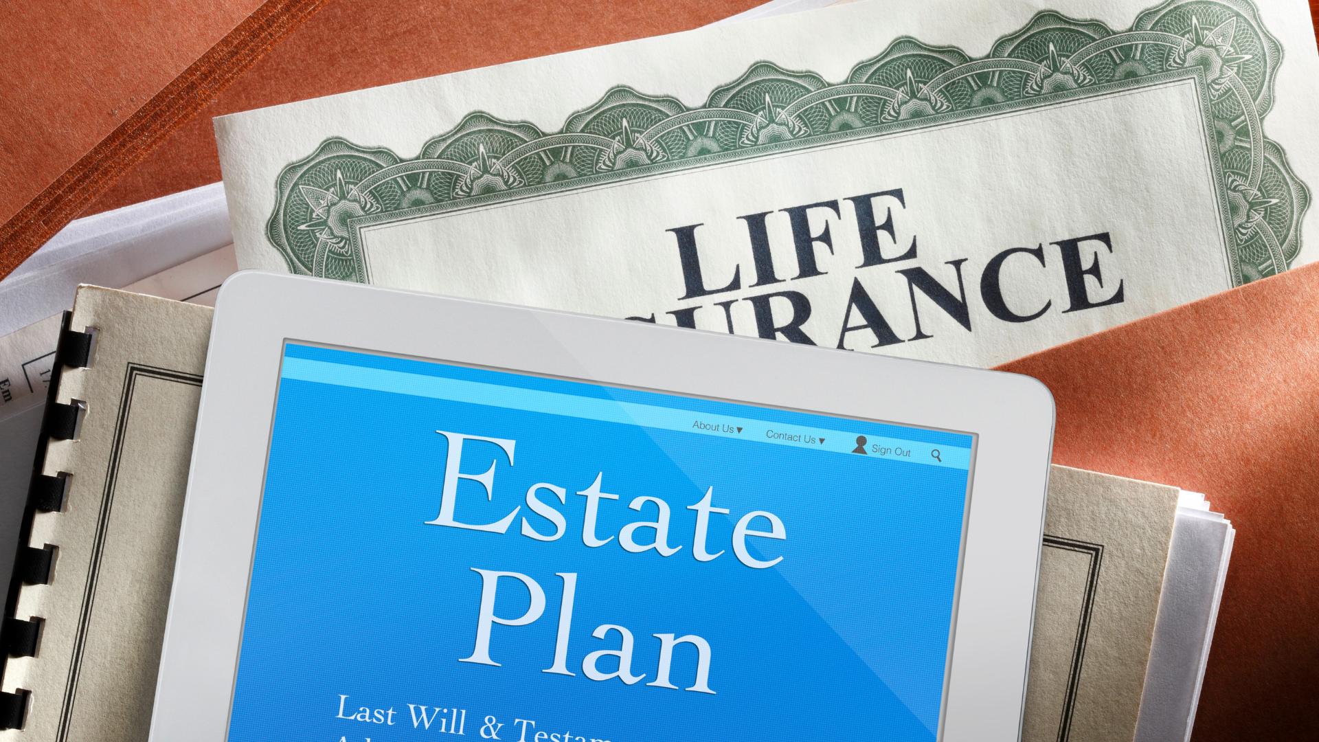 Estate Planning documents on a table. 