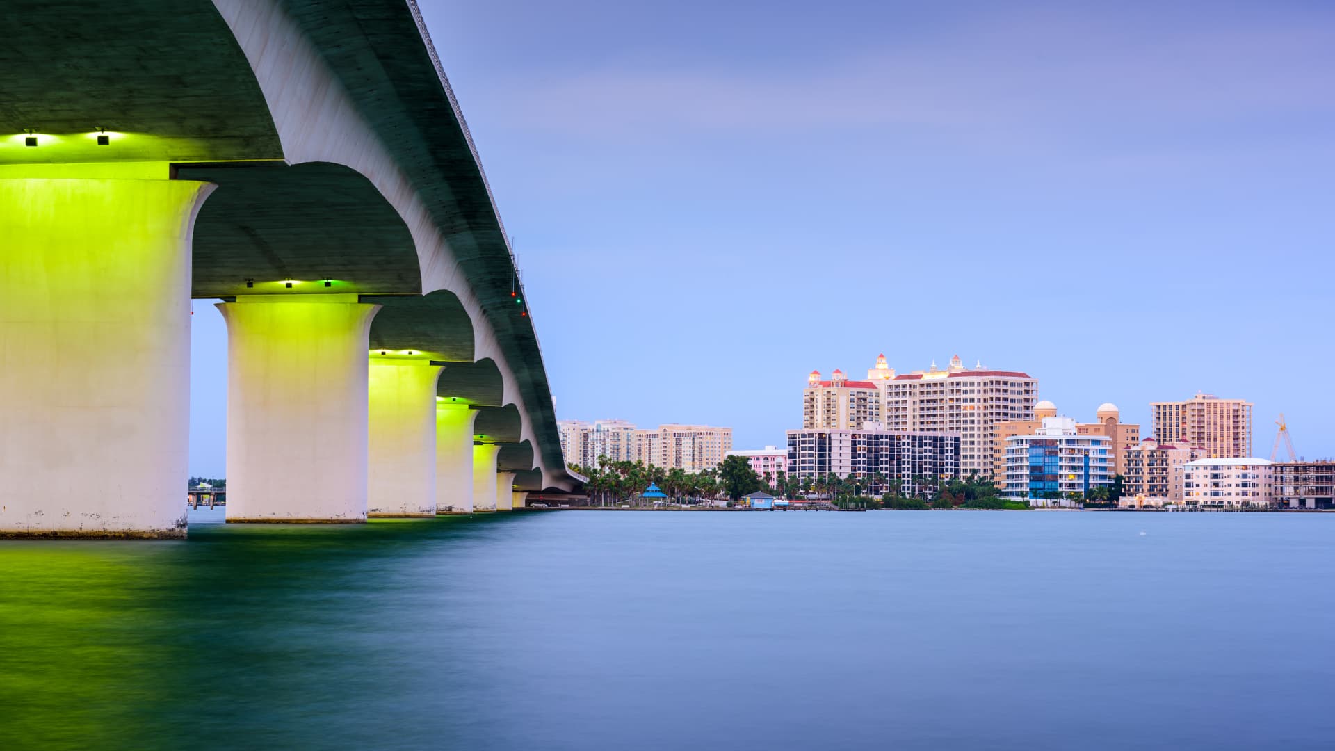 An image of West Palm Beach under the bridge.