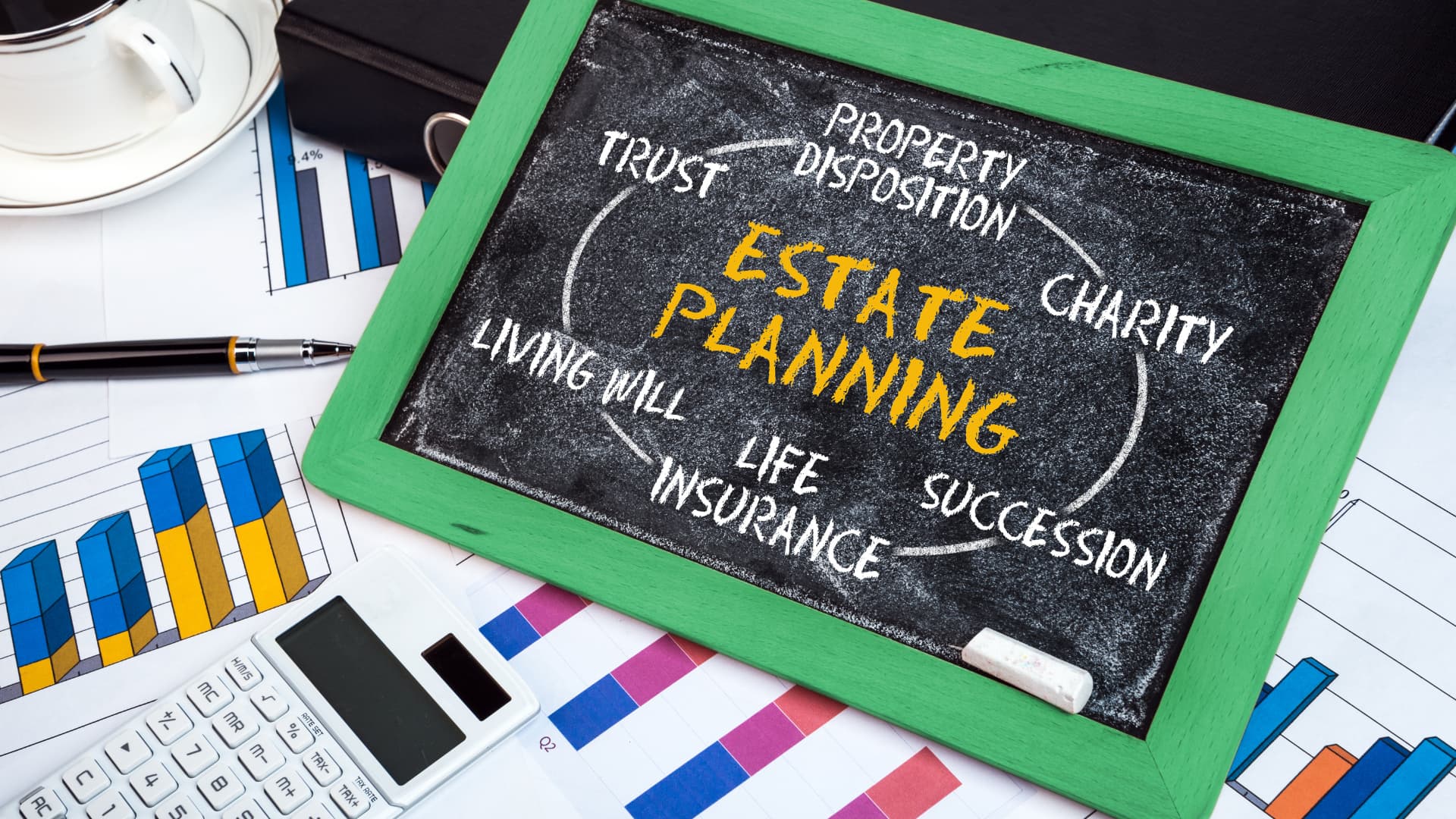 An image of estate planning on a blackboard with important considerations for Florida Estate Planning Checklist