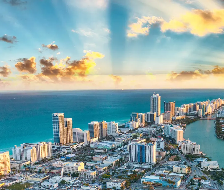 Business Law Solutions from ASR Law Firm. Aerial view of south Florida businesses.