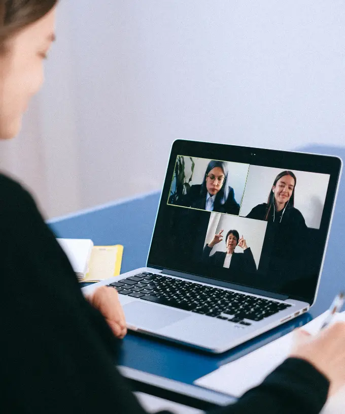 An attorney on a online zoom virtual legal consultation.