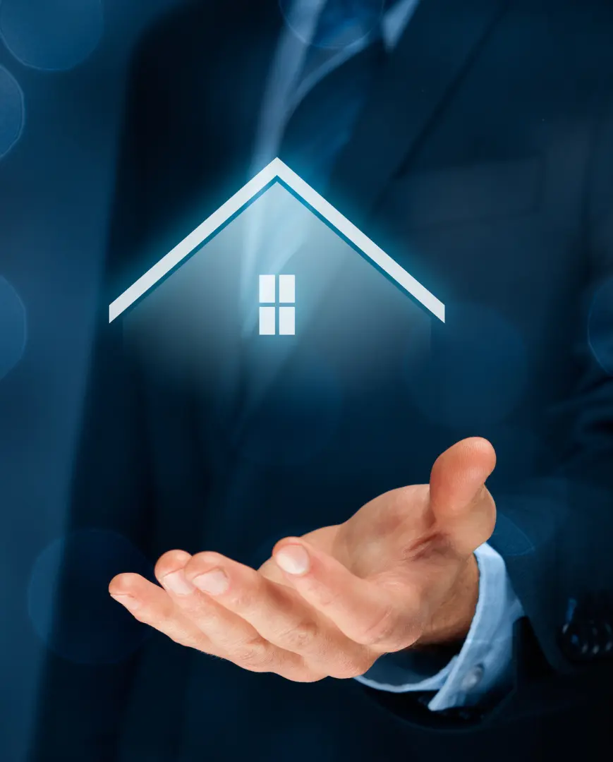 An image of a Real Estate Attorney Holding a virtual house graphic showing the importance of title insurance. 