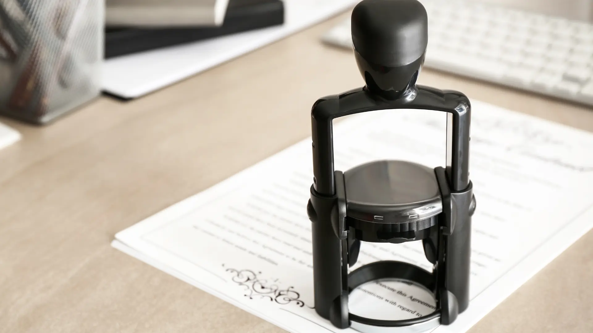 An image of a notary's stamp and documents signed.