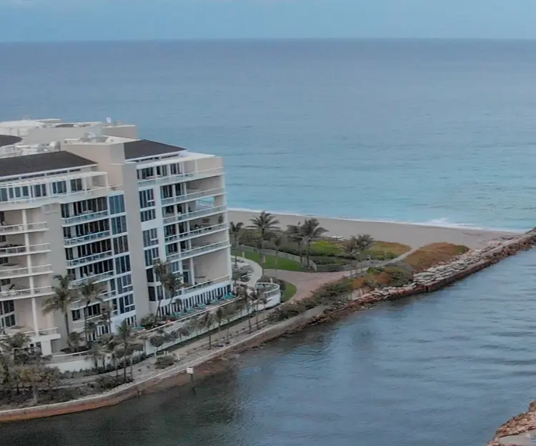 Boca Raton Florida Coastal Waterfront Real Estate Coastal shoreline and residential buildings in Boca Raton, Florida